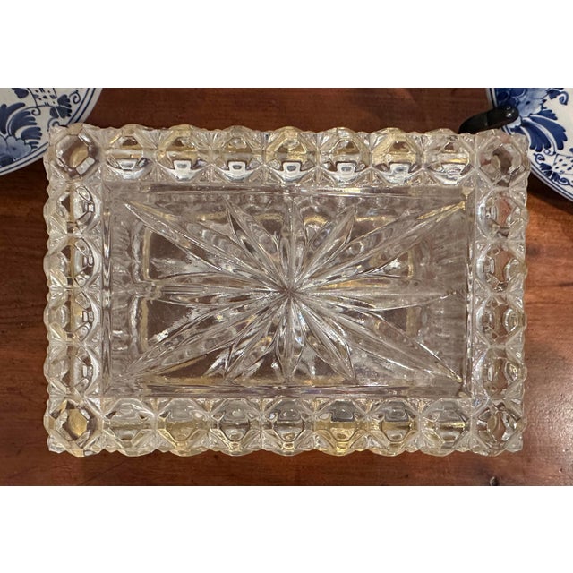 French Large Vintage Crystal Footed Box For Sale - Image 3 of 12