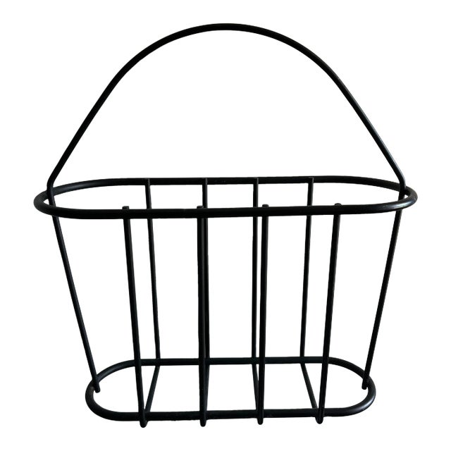 1970s Mid-Century Black Matte Metal Magazine Rack For Sale