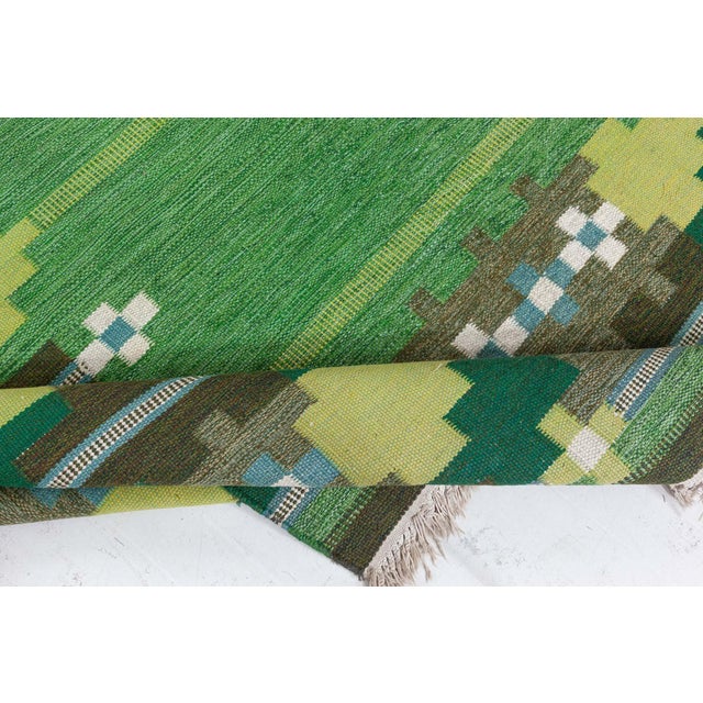 Textile Doris Leslie Blau Vintage Swedish Rug in Lush Greens and Geometric Patterns For Sale - Image 7 of 8