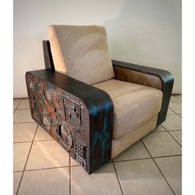 An exceptional one-of-a-kind Armani Casa lounge chair transformed into a collectible work of art by acclaimed artist Lance...