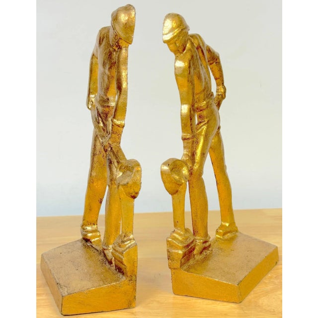 Art Deco Gilt Iron WPA Style Foundry Men Bookends Signed NMF 1936 - a Pair For Sale - Image 10 of 12