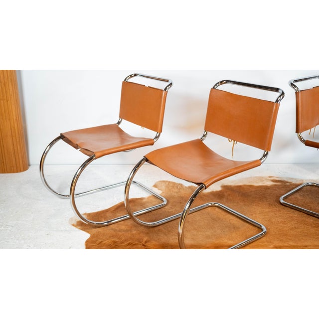 Knoll 1970s Mies Van Der Rohe Attr. 'Mr10'. Cognac Leather Chairs - Set of 4 For Sale - Image 4 of 17