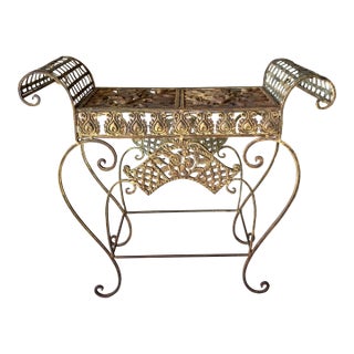 Late 20th-Century Curule-Style Iron & Steel French Regency Garden-Inspired Bench For Sale