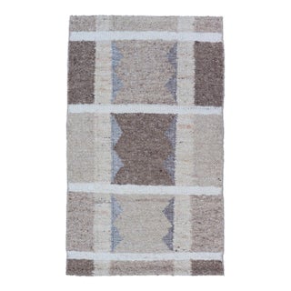 Geometric Modern Scandinavian Flat-Weave Design Rug in Tan, Taupe, and Cream For Sale