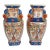 Pair of Hexagonal Porcelain Vases With Imari Design and Pomegranate Handles 15" For Sale