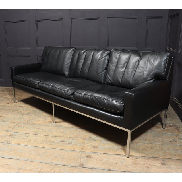 1970s Mid-Century Modern Black Leather Sofa, 1970 For Sale - Image 5 of 16
