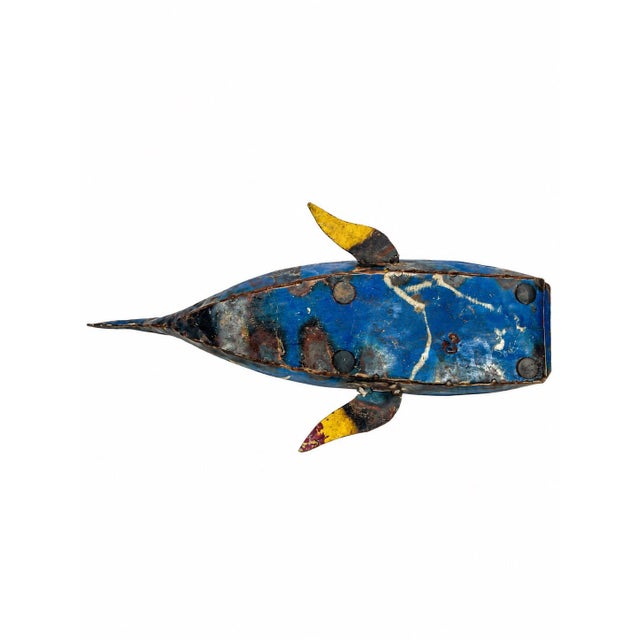 Metal Reclaimed Metal Blue Whale Nautical Folk Art Sculpture For Sale - Image 7 of 11