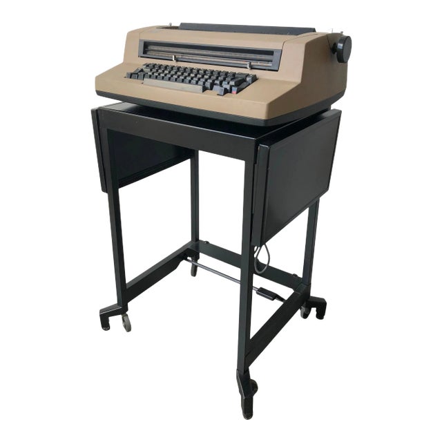 Vintage1970s Ibm Electric Typewriter on Rolling Steel Drop Leaf Cart For Sale