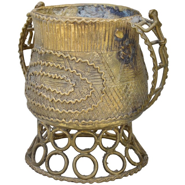 Stunning and very heavy antique bowl accent, showcasing a meticulously hand-hammered solid brass, well-made to an ornate...