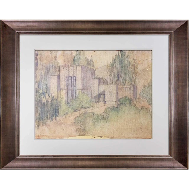 Tan Frank Lloyd Wright Lithograph "La Miniatura, Mrs. George Madison..House" W/Frame For Sale - Image 8 of 8