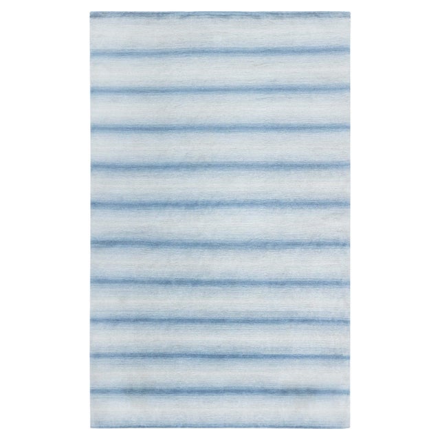 Contemporary Striped Blue Hand Knotted Wool Rug by Doris Leslie Blau For Sale