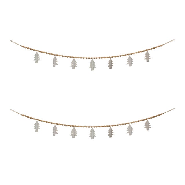 Modern Wood Beaded Wool Tree Garland (Set of 2) For Sale - Image 3 of 3