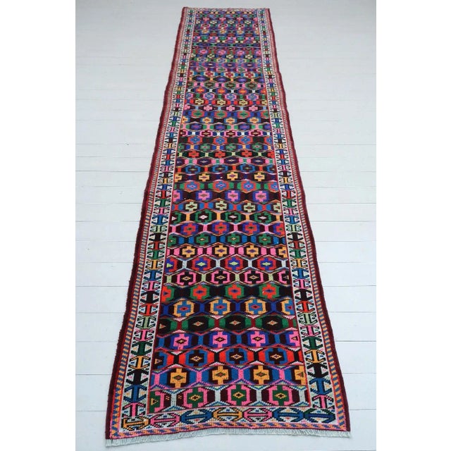 Textile Vintage Turkish Rug Runner Geometric Carpet Runner-2′11″ × 12′11″ For Sale - Image 7 of 13