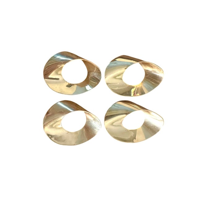 Mid-Century Modern Vintage Brass Sculptural Elliptical Mid-Century Modern Napkin Rings Set of 4 For Sale - Image 3 of 3