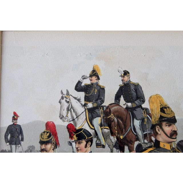 Chromolithograph by H. A. Ogden Military Uniforms - 19th Century European Soldiers, Matched Pair, Equestrian & Infantry Scenes - Antique Framed Prints For Sale - Image 16 of 17