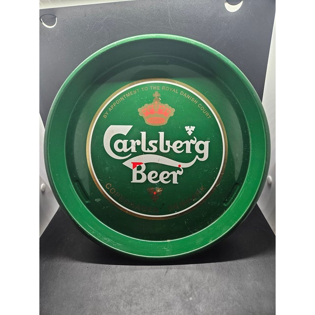Vintage Green Metal Carlsberg Beer Serving Tray