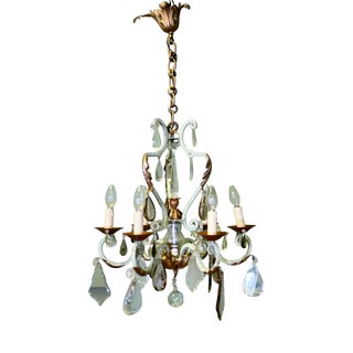 French Iron and Coloured Glass Chandelier, 1890s For Sale