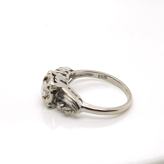 Mid-Century 14k White Gold & Diamond Engagement Ring Size 6.75 For Sale In Philadelphia - Image 6 of 9
