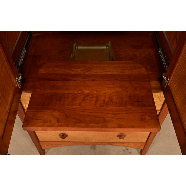 Wood Late 20th Century Stickley Harvey Ellis Collection Mission Arts & Crafts Cherry Wood and Tiger Maple Media Armoire Cabinet For Sale - Image 7 of 14