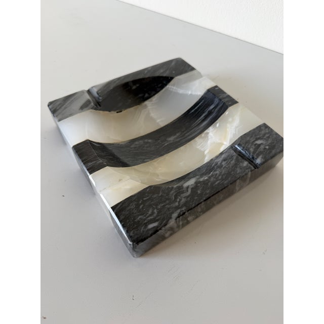Vintage Postmodern Black & White Striped Marble Ashtray For Sale In Miami - Image 6 of 12