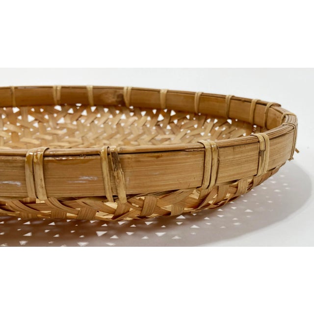 Wood Vintage Woven Wicker and Rattan Basket Tray For Sale - Image 7 of 7