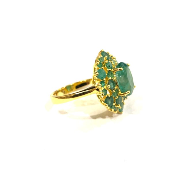Bochic “Orient” Vintage Natural Zambian Emerald Ring Set In 18K Yellow Gold & Silver Natural Emeralds - 24 carat This Ring...