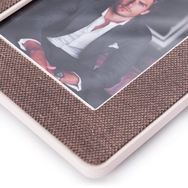 Contemporary Raffia Over Nappa Cream Leather Photo Frame, 8" x 10" For Sale - Image 3 of 6