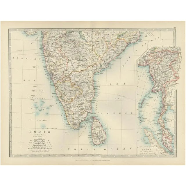 Antique Map of Southern India and South Eastern Provinces, 1903 For Sale - Image 10 of 10