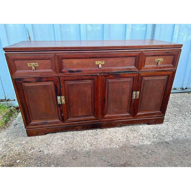 Vintage Chinoiserie Teak Credenza-Sideboard. Made in Taiwan 1960s-1970s. For Sale - Image 9 of 10