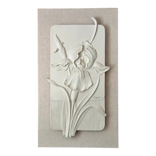 White Iris Relief Signed Limited Edition, Large 36 Inch, Botanical Wall Art For Sale