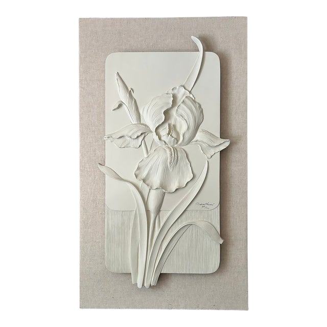 White Iris Relief Signed Limited Edition, Large 36 Inch, Botanical Wall Art For Sale