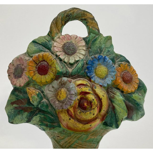 Early 20th Century Vintage Cast Iron Flower Basket Door Stop For Sale - Image 5 of 6