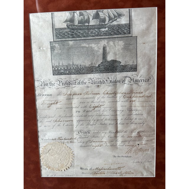 Early 19th Century Thomas Jefferson & James Madison. Ship's Passport, Schooner Rebecca Christopher Prince For Sale - Image 12 of 12