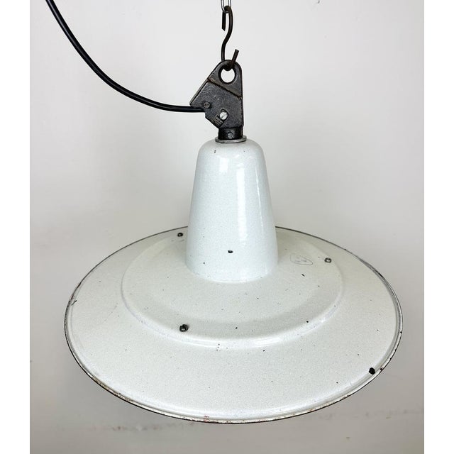 White Industrial White Enamel Factory Pendant Lamp, 1960s For Sale - Image 8 of 18