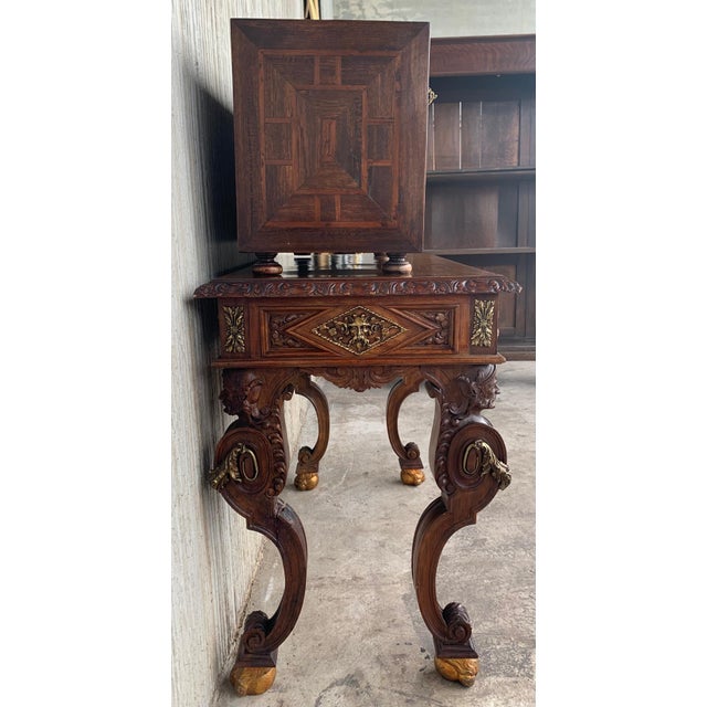 20th Italian Cabinet on Stand, Baroque Bargueno with Inlays & Mounts For Sale - Image 4 of 18