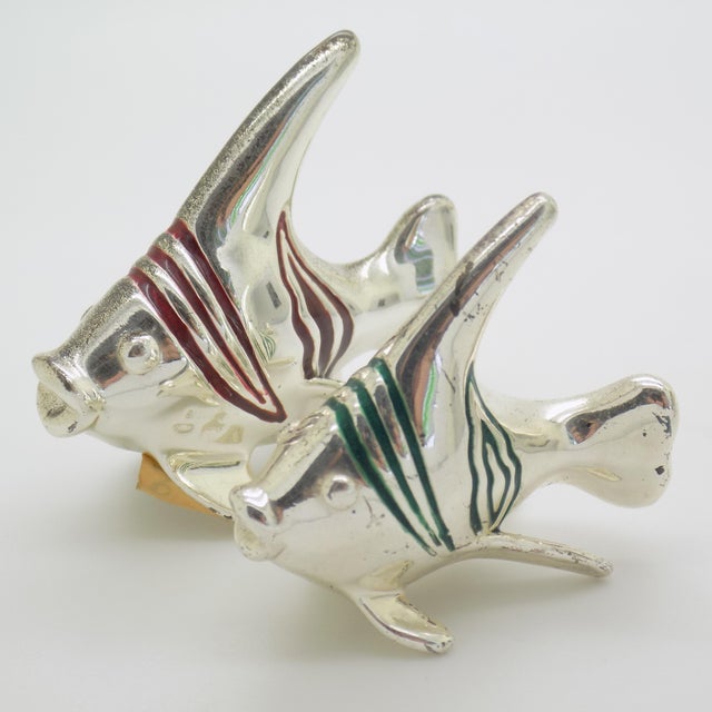 1980s Vintage Italian Sterling Silver 925 Tropical Fishes Figurines with Enamel from Ottaviani, Rome, 1980s, Set of 2 For Sale - Image 5 of 14