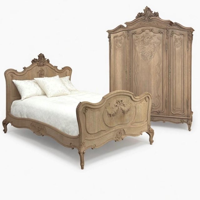 This antique Louis XV style bed is beautifully crafted in solid oak, with a softly stripped finish that brings out the...