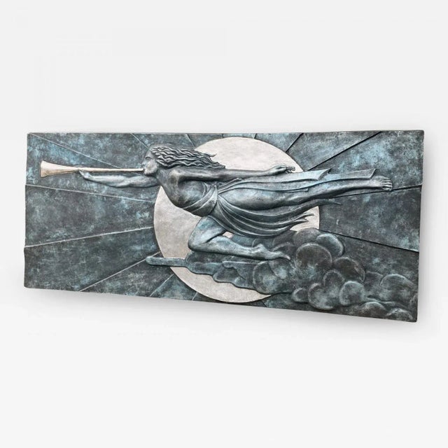1970s Art Deco Revival Heralding Goddess Wall Sculpture For Sale In Philadelphia - Image 6 of 6