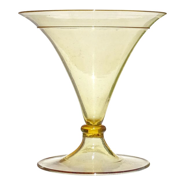 Antique Murano Vittorio Zecchin MVM Capellin Soffiato Straw Yellow Amber Color Italian Art Deco Glass For Sale