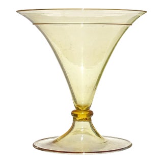 Murano Antique Vittorio Zecchin MVM Capellin Soffiato Straw Yellow Amber Color Italian Art Deco Glass For Sale