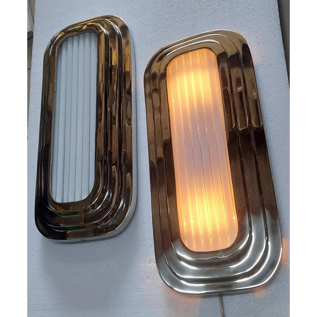 Pair Skyscraper Vintage Art deco light Old Lamp Wall Ceiling Sconces Fixture Brass & Milk Glass Rod Ship Light Excellent...