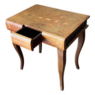Small Leather Top, Cherry Coffee Table, Louie the XV Revival / Cabriole Legs / Gold Embossed Leather Top, Intricate Gold Marquetry, 1950-60’s For Sale