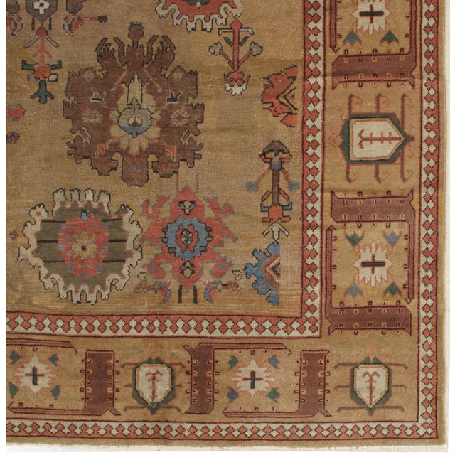 Tan Antique Bakshaish Carpet, Oriental Persian Handmade in Tan Brown, Blue and Red For Sale - Image 8 of 13