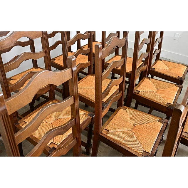 19th Century Set of 14 Ladder Back and Rush Seat Dining Chairs For Sale - Image 12 of 18