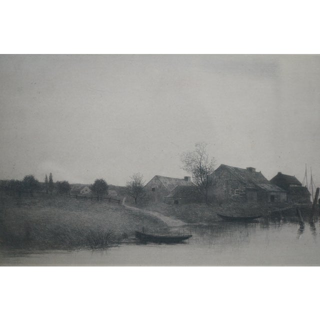 Black Antique Alfred J Haller Signed Fishing Village Sailboats Harbor Etching 23" For Sale - Image 8 of 12