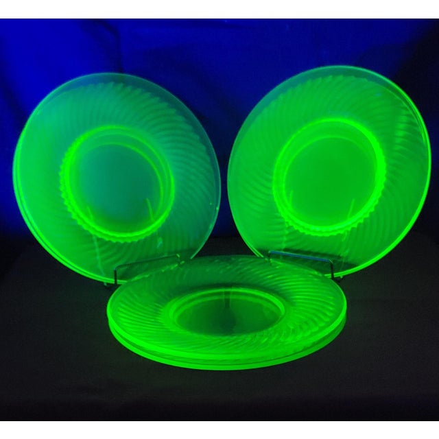 Transparent Green Uranium Glass Salad Plates Set of 6 Early 20th Century For Sale - Image 17 of 18
