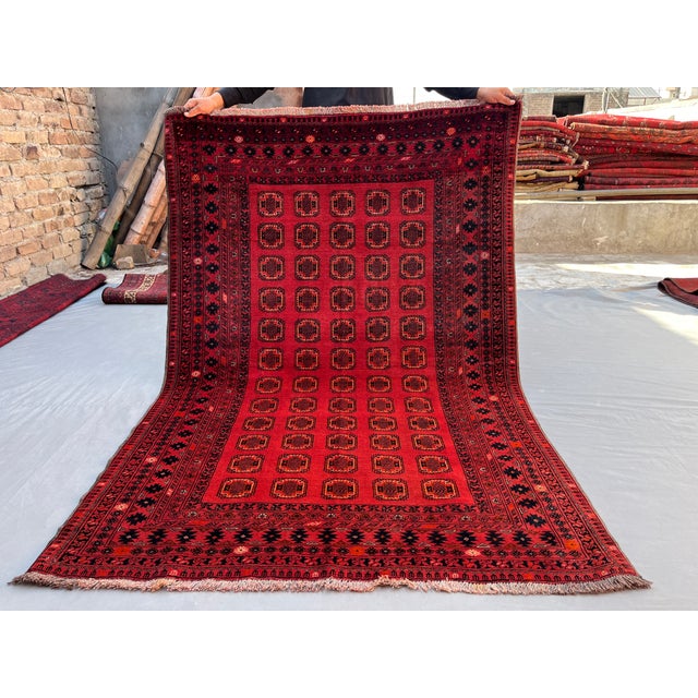 Red Vintage Afghan Turkmen Ersari Tekke Gul Rug - 6'2" X 3'10" For Sale - Image 8 of 11