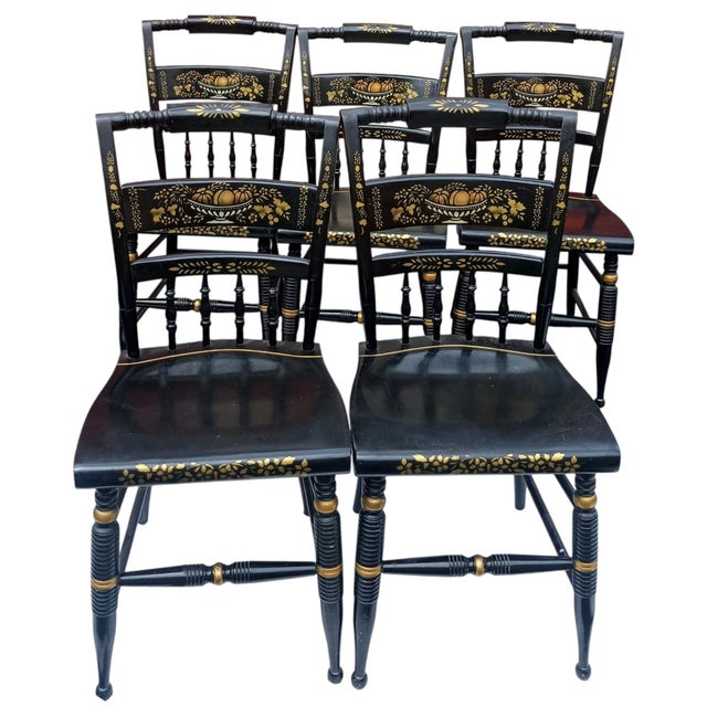 Traditional Vintage Set of 5 Genuine Nichols & Stone Stenciled Chairs. For Sale - Image 3 of 12