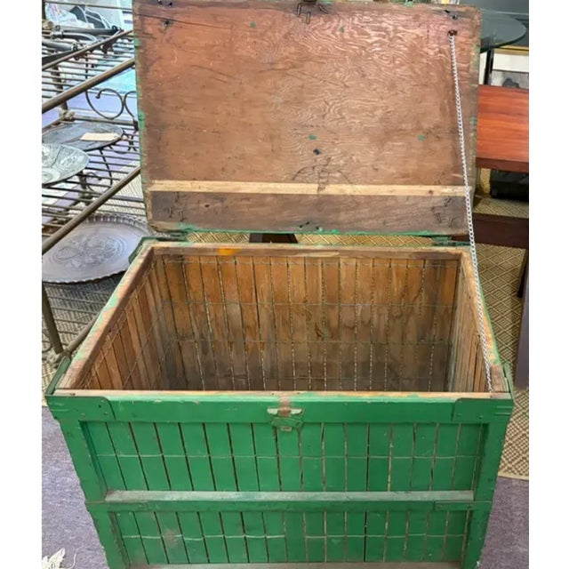 Primitive Folk Art Green Painted Trunk or Hinged Storage Trunk, Chest or Side Table For Sale In New York - Image 6 of 8