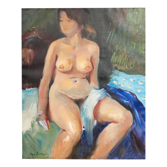 The Seated Woman, Oil on Canvas, 20th Century For Sale
